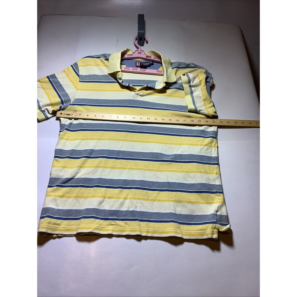 Chaps Polo Shirt Mens L Yellow Blue White Stripe Short Sleeve Cotton Shirt